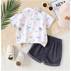 Generic Boy's Lycra Blend Printed Short Sleeve Shirt and Shorts Set (MultiColor)