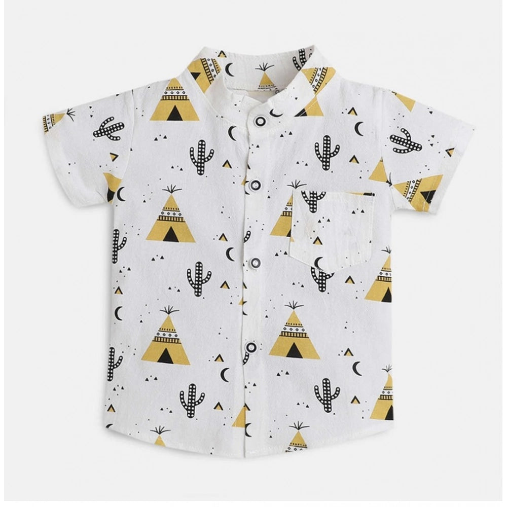 Generic Boy's Cotton Blend Printed Short Sleeve Shirt and Shorts Set (White) Secondary image