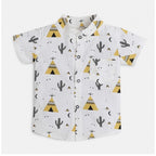 Generic Boy's Cotton Blend Printed Short Sleeve Shirt and Shorts Set (White)