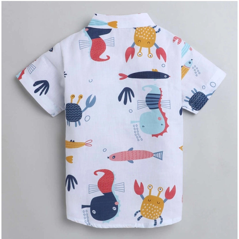 Generic Boy's Cotton Blend Printed Short Sleeve Shirt and Shorts Set (White) Secondary image