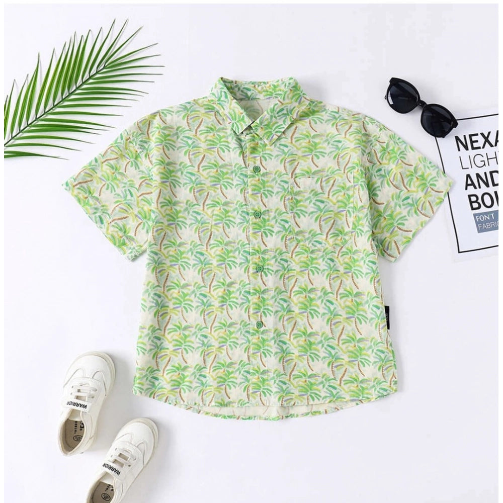 Generic Boy's Cotton Blend Printed Short  Sleeve Shirt (Green) Main image