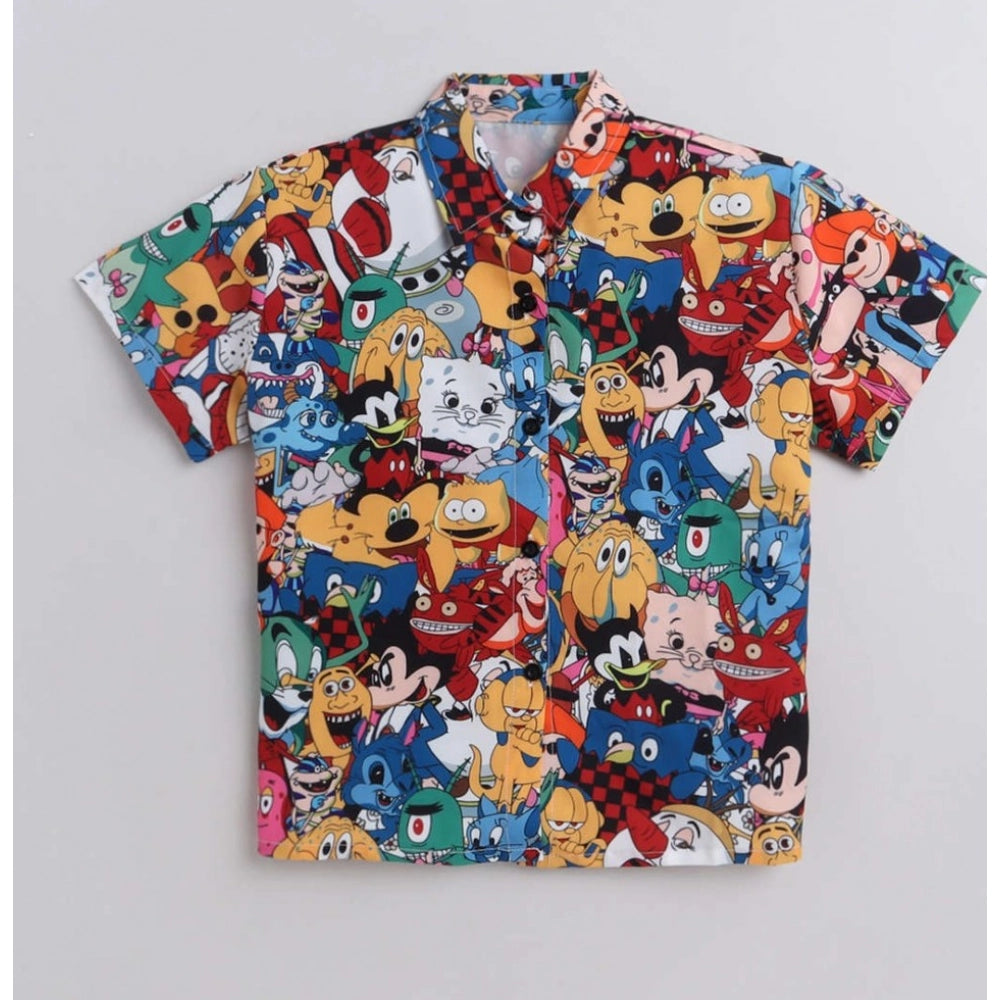 Generic Boy's Lycra Blend Printed Short Sleeve Shirt and Shorts Set (MultiColor) Secondary image