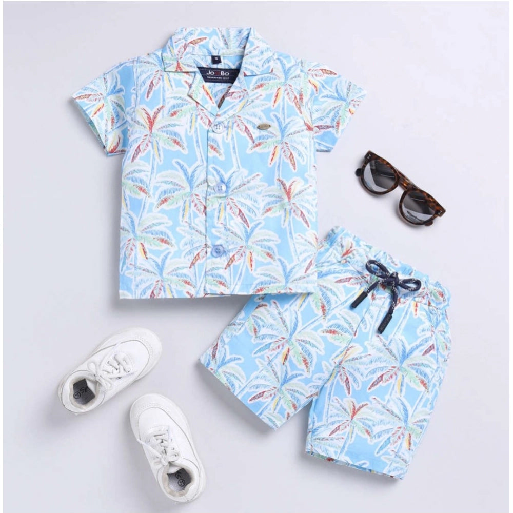 Generic Boy's Lycra Blend Printed Short Sleeve Shirt and Shorts Set (MultiColor) Main image