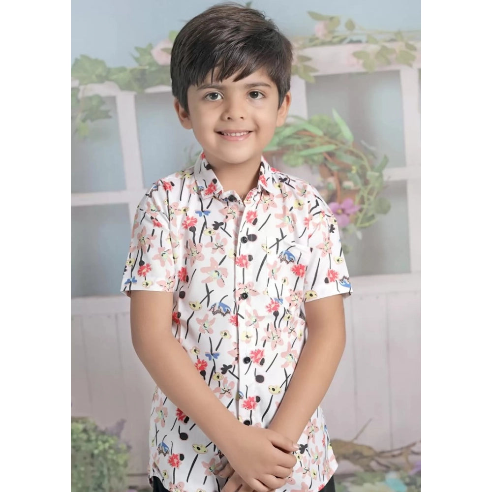 Generic Boy's Cotton Blend Printed Short Sleeve Shirt and Shorts Set (White) Main image
