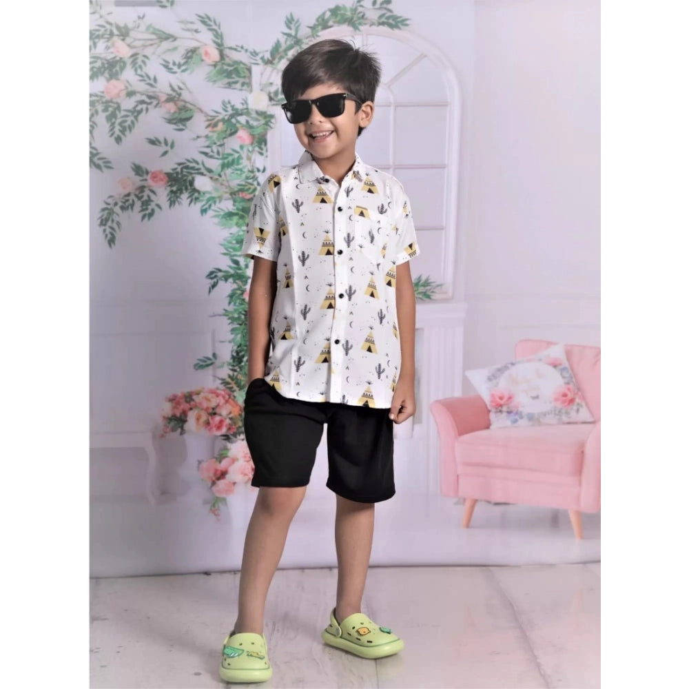 Generic Boy's Cotton Blend Printed Short Sleeve Shirt and Shorts Set (White) Main image