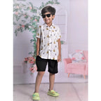 Generic Boy's Cotton Blend Printed Short Sleeve Shirt and Shorts Set (White)
