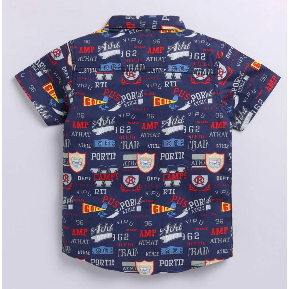 Generic Boy's Cotton Blend Printed Short Sleeve Shirt (Navy Blue) Secondary image