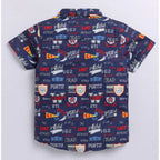 Generic Boy's Cotton Blend Printed Short Sleeve Shirt (Navy Blue)
