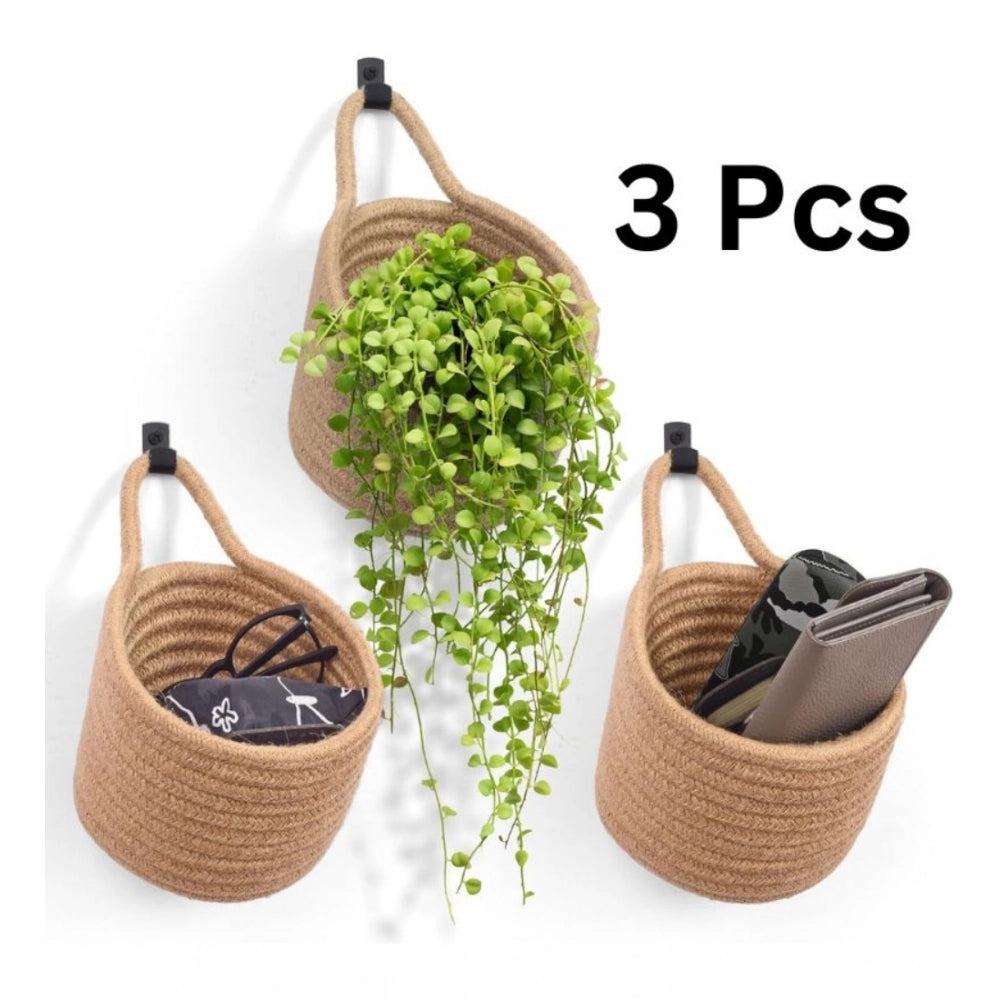 Generic Cotton Hanging Storage Small Basket Pack of 3 Storage Basket For Clothes (Brown) Main image