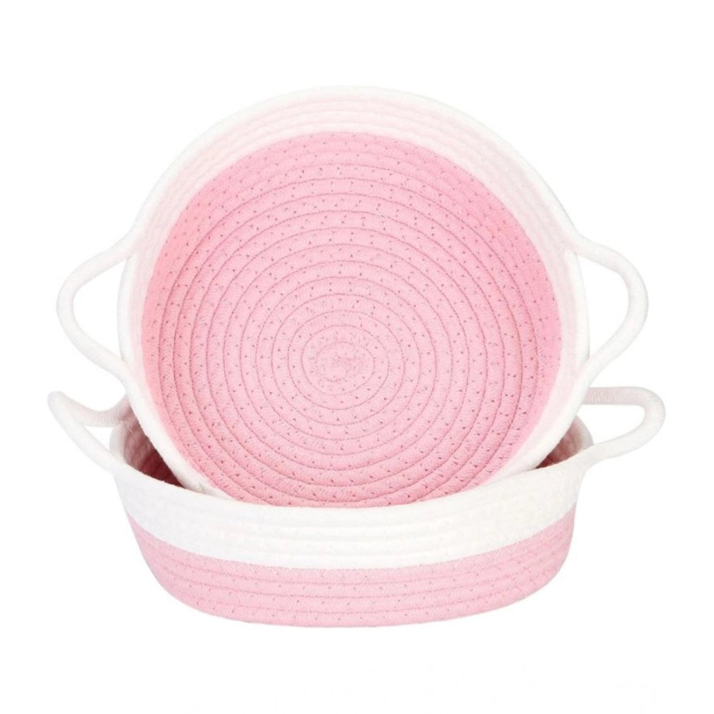 Generic Cotton White Basket 2 Pcs Storage Basket For Clothes (Pink) Main image