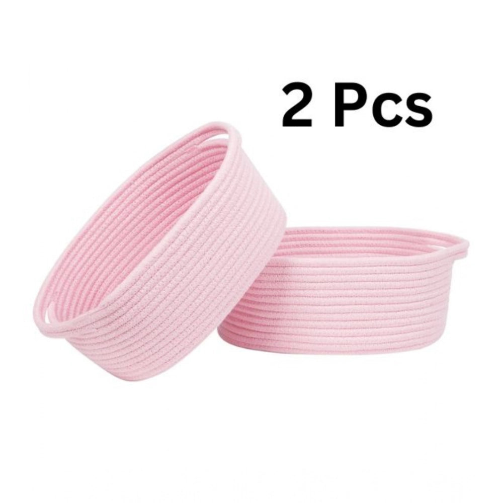 Generic Cotton 2 Pcs Oval Basket  Storage Basket For Clothes (Pink) Main image