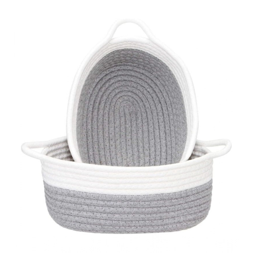 Generic Cotton Grey White 2 Pcs Storage Basket For Clothes (Grey) Main image