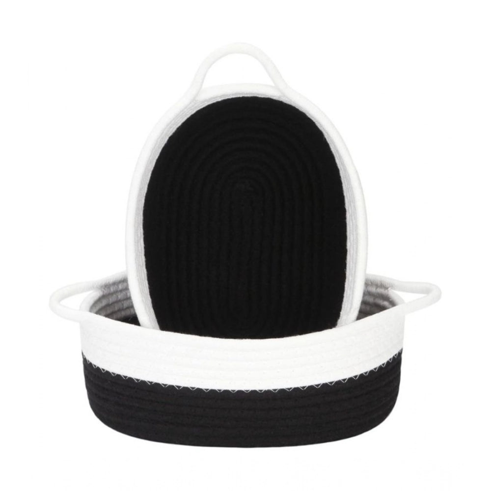 Generic Cotton Black White 2 Pcs Storage Basket For Clothes (Black) Main image