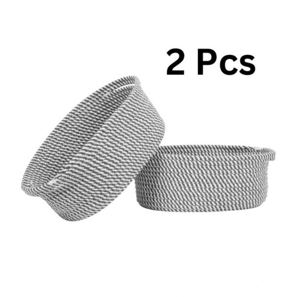 Generic Cotton 2 Pcs Oval Basket  Storage Basket For Clothes (Grey) Main image