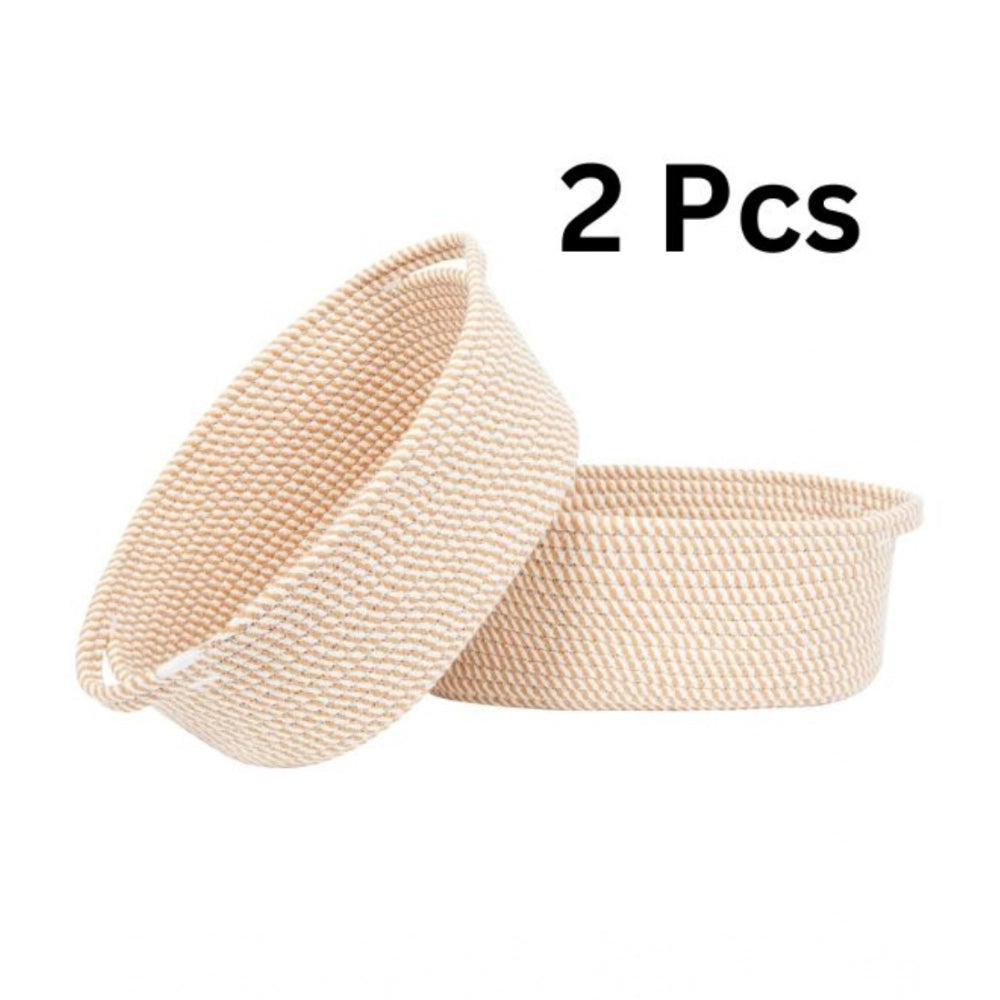 Generic Cotton 2 Pcs Oval Basket Storage Basket For Clothes (Beige) Main image