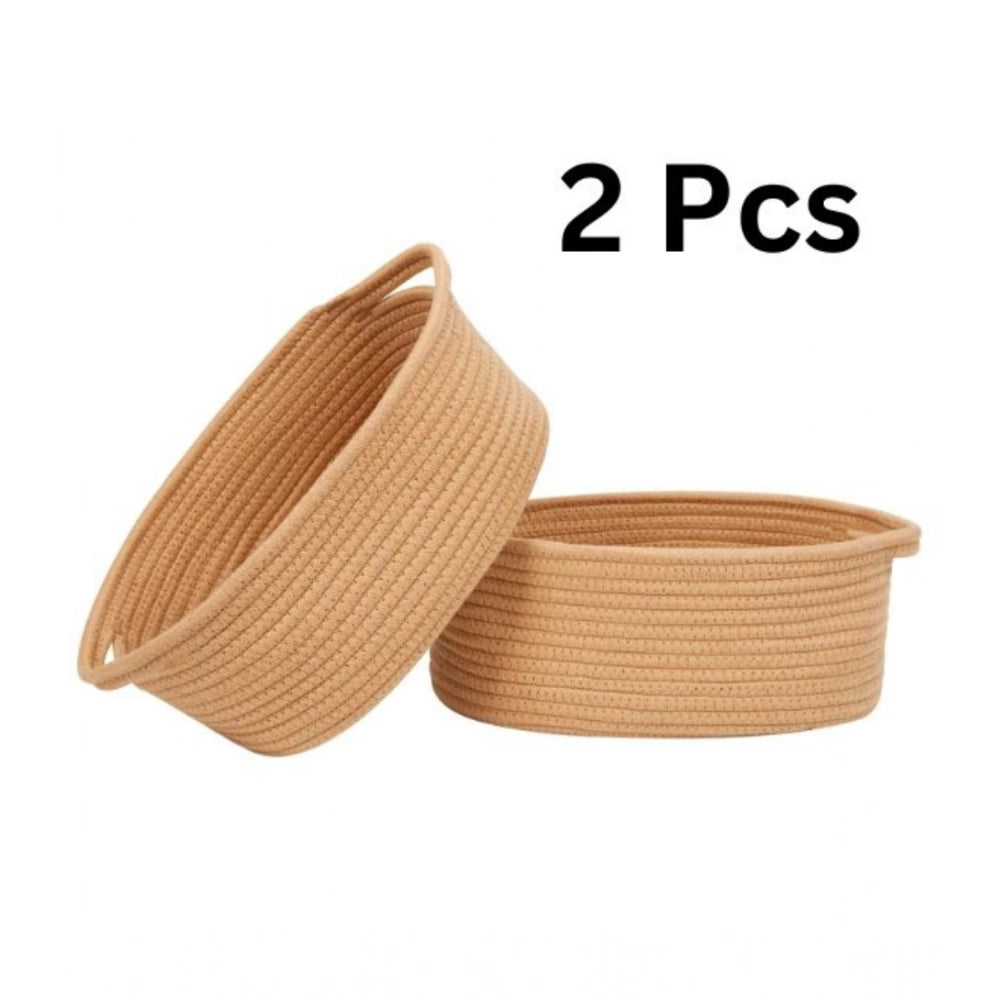 Generic Cotton 2 Pcs Oval Basket Storage Basket For Clothes (Beige) Main image