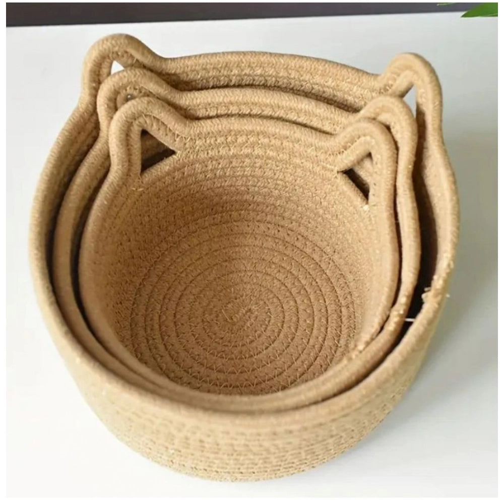 Generic Cotton Cat Basket Pack of 3 Storage Basket For Clothes (Brown) Main image
