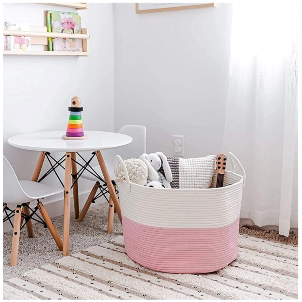 Generic Cotton Laundry Basket Pack of 1 Storage Basket For Clothes (Pink)