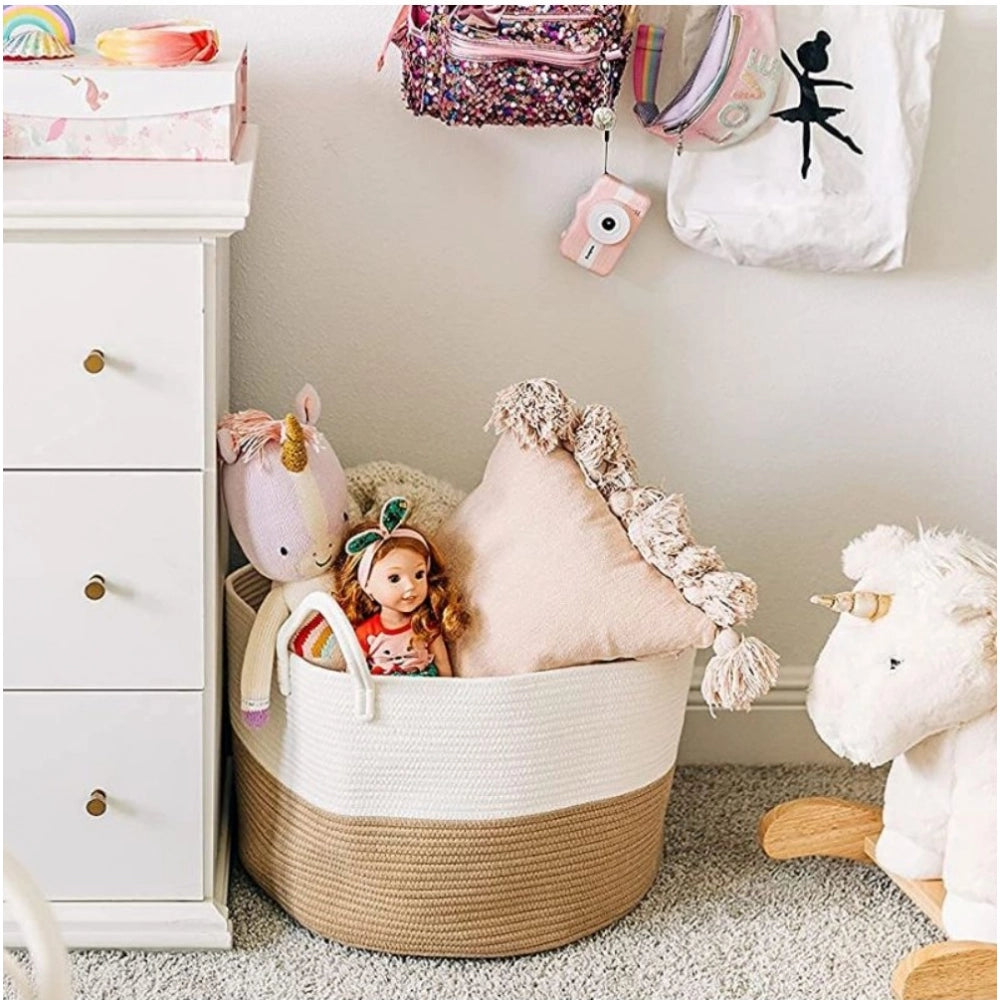 Generic Cotton Laundry Basket Pack of 1 Storage Basket For Clothes (Beige) Secondary image