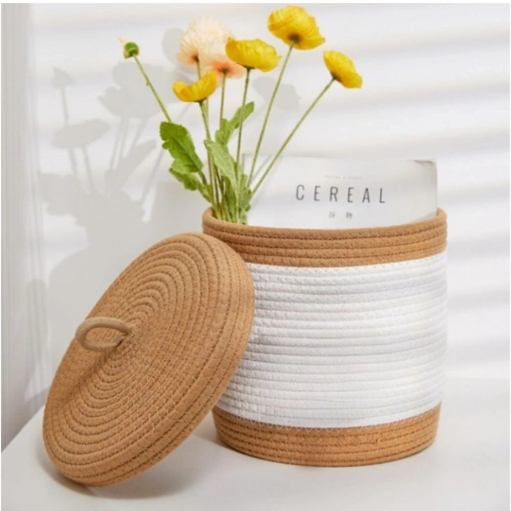 Generic Cotton Basket Pack of 1 Storage Basket For Clothes (White)