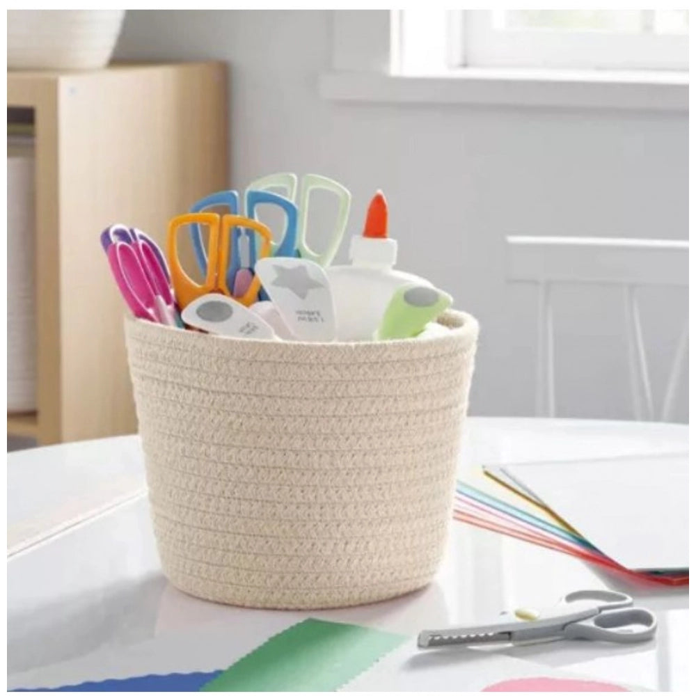 Generic Cotton White Pen Holder Pack of 1 Storage Basket For Clothes (White) Secondary image