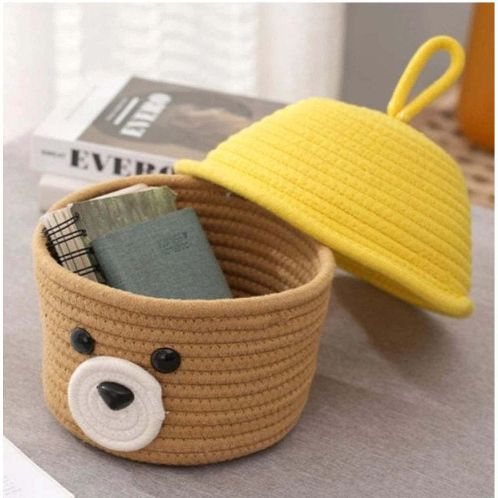 Generic Cotton Box Yellow Lid Inch Pack of 1 Storage Basket For Clothes (Beige)