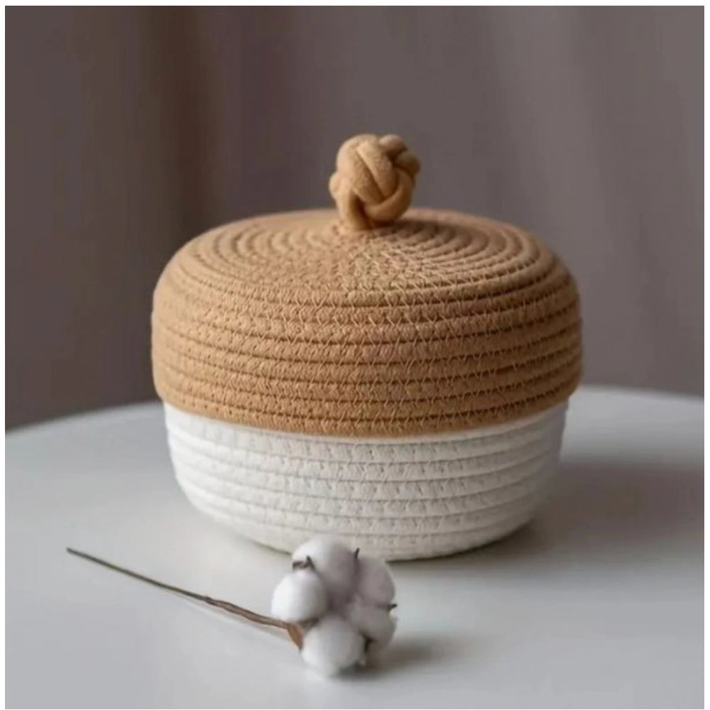 Generic Cotton Box Beige lid Pack of 1 Storage Basket For Clothes (White) Main image