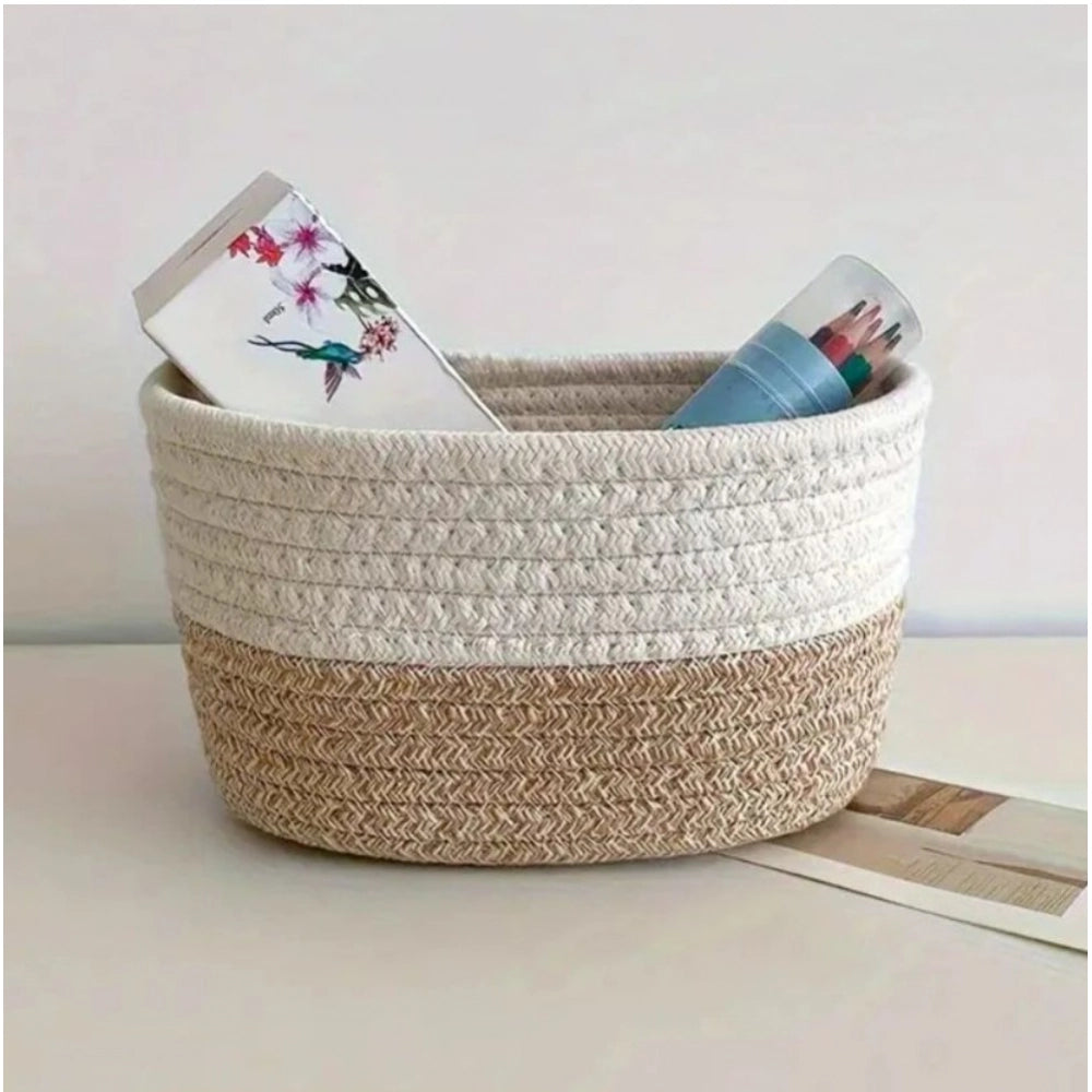 Generic Cotton Bathroom Storage Basket Pack of 1 Storage Basket For Clothes (White)
