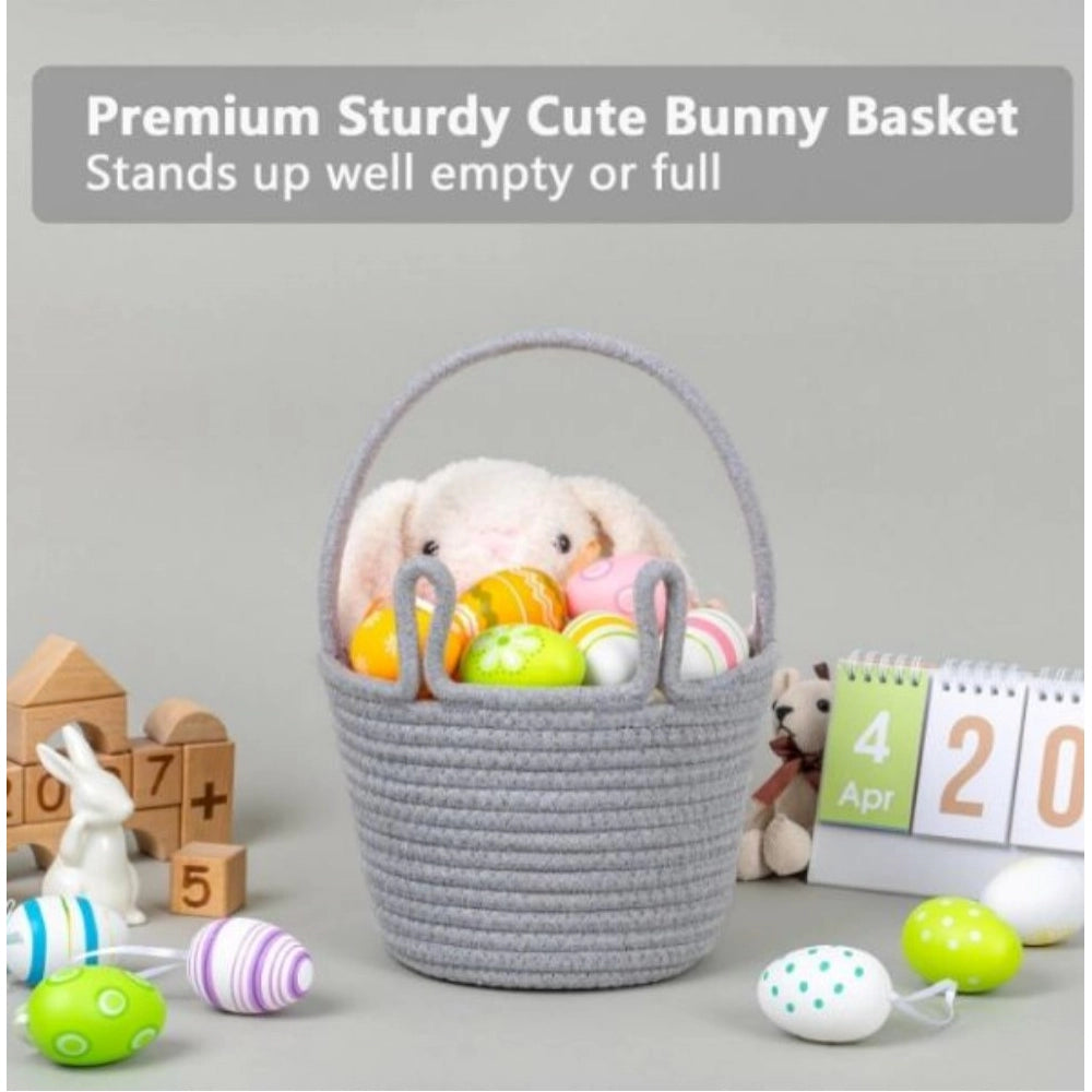 Generic Cotton Toy Bucket Pack of 1 Storage Basket For Clothes (Grey) Secondary image