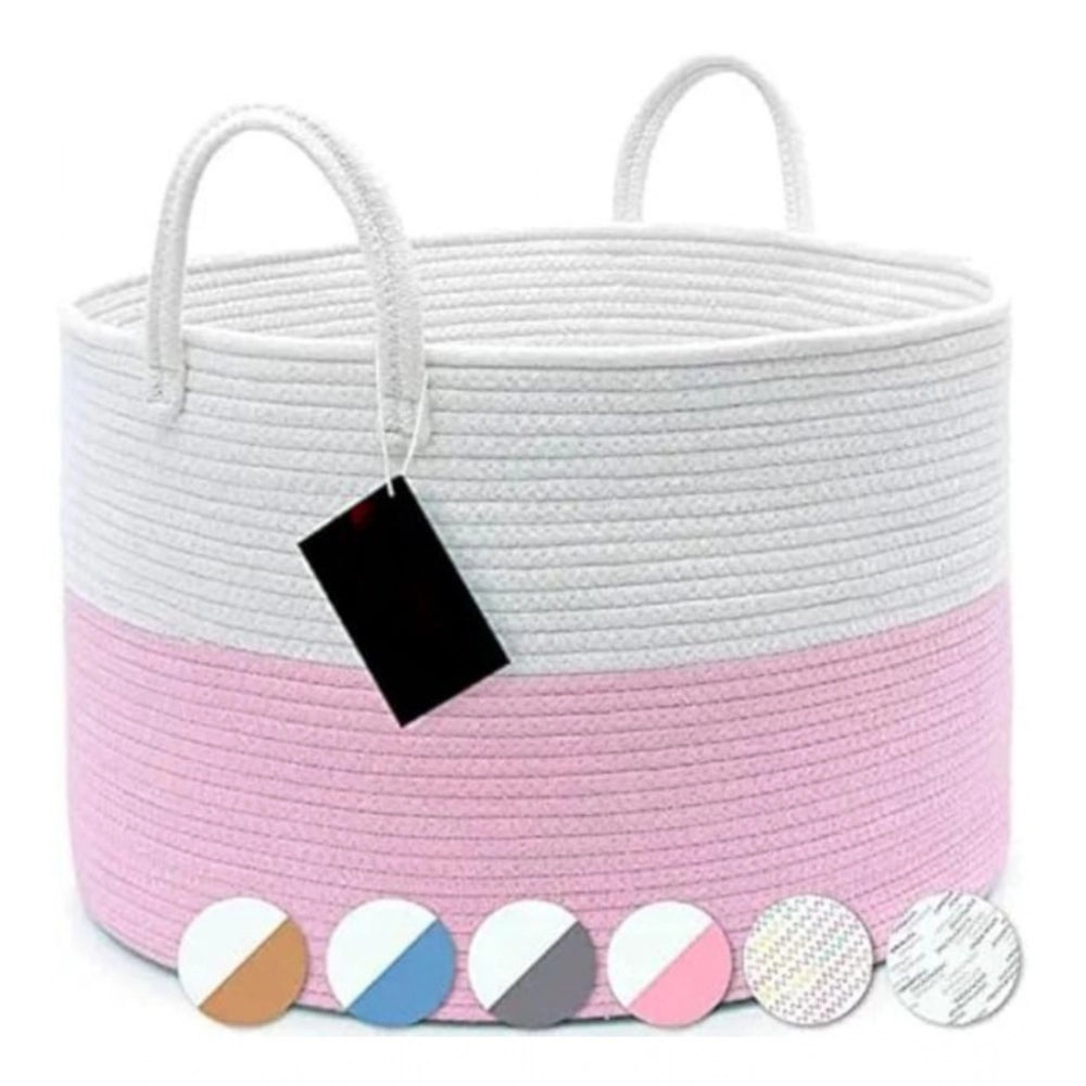 Generic Cotton Laundry Basket Pack of 1 Storage Basket For Clothes (Pink) Main image