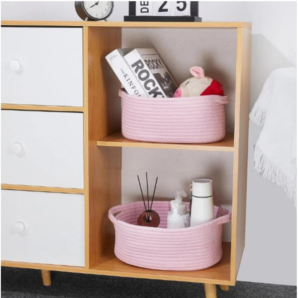 Generic Cotton 2 Pcs Oval Basket  Storage Basket For Clothes (Pink) Secondary image