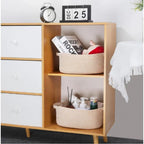 Generic Cotton 2 Pcs Oval Basket Storage Basket For Clothes (Beige)