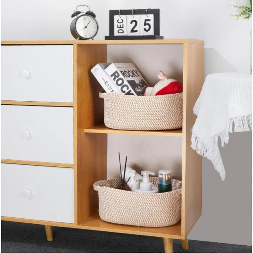 Generic Cotton 2 Pcs Oval Basket Storage Basket For Clothes (Beige)
