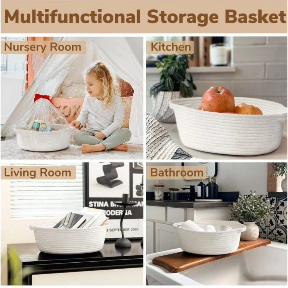 Generic Cotton Gift Basket Pack of 1 Storage Basket For Clothes (White) Secondary image