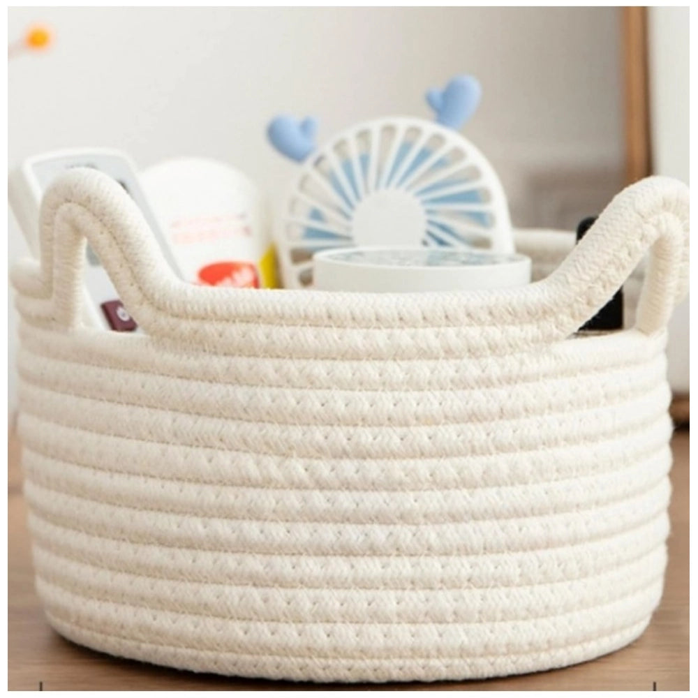 Generic Cotton Cat Basket Inch Pack of 1 Storage Basket For Clothes (White) Main image