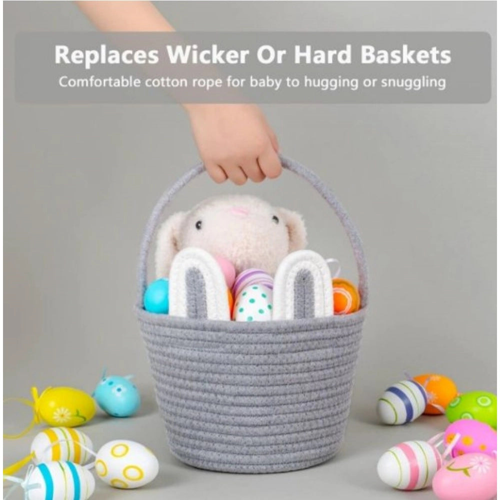 Generic Cotton Ear Toys Bucket Pack of 1 Storage Basket For Clothes (Grey)