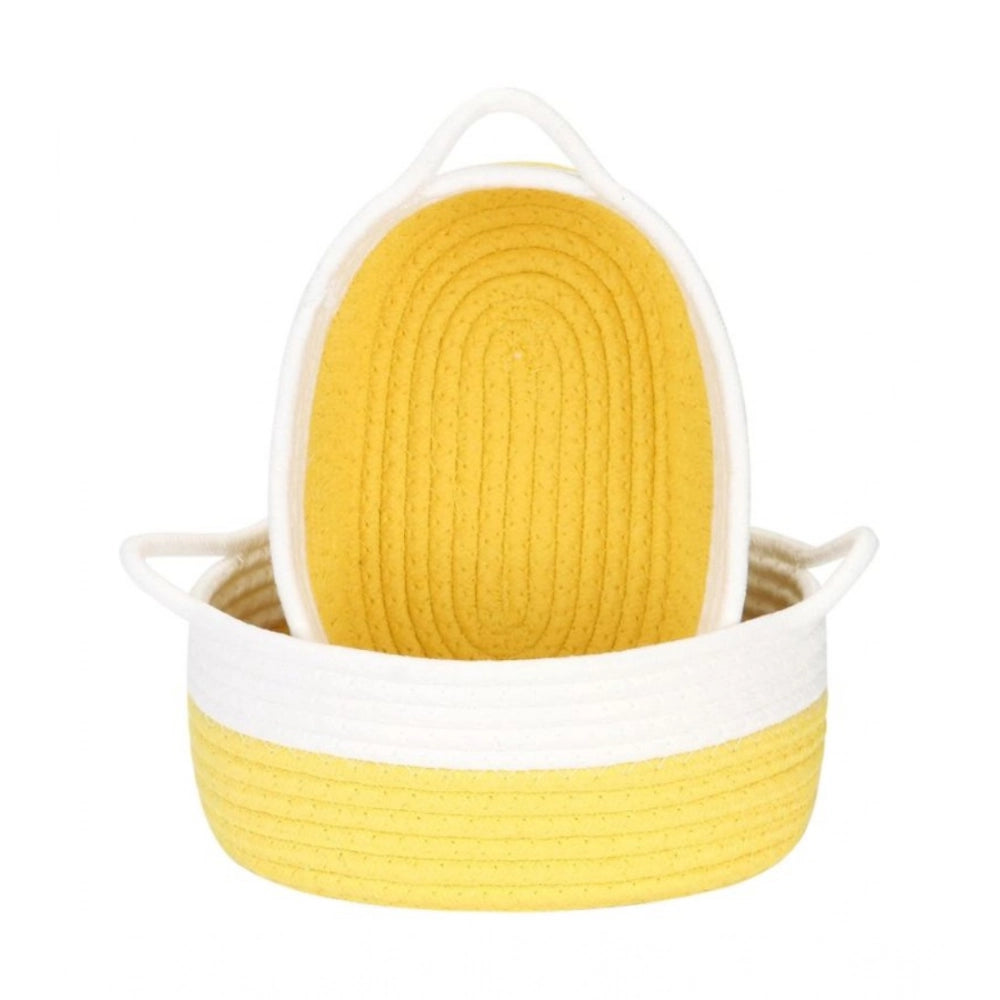 Generic Cotton White 2 Pcs Storage Basket For Clothes (Yellow) Main image