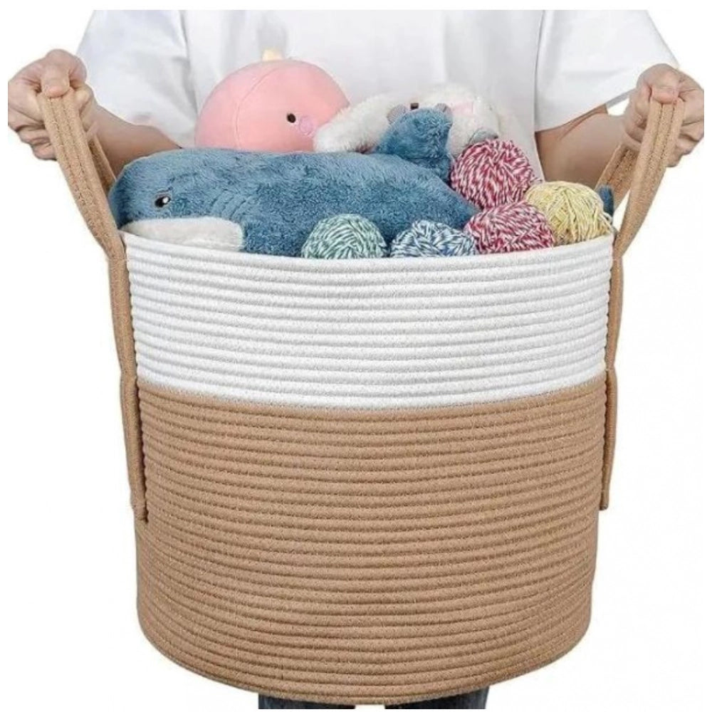 Generic Cotton With Handle Pack of 1 Storage Basket For Clothes (White) Secondary image