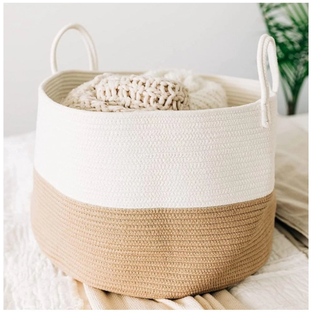 Generic Cotton Laundry Basket Pack of 1 Storage Basket For Clothes (Beige)
