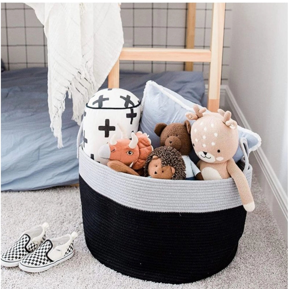 Generic Cotton Laundry Basket Pack of 1 Storage Basket For Clothes (Grey)