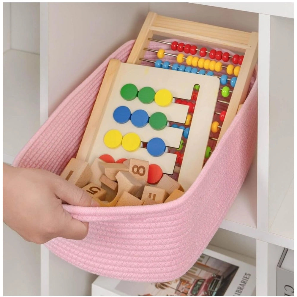 Generic Cotton Basket Pack of 1 Storage Basket For Clothes (Pink)