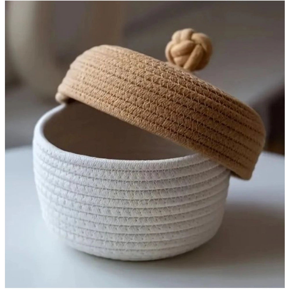 Generic Cotton Box Beige lid Pack of 1 Storage Basket For Clothes (White) Secondary image