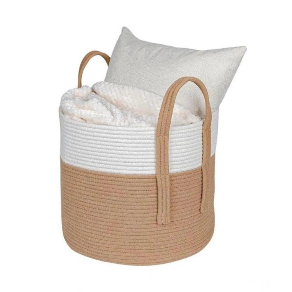 Generic Cotton With Handle Pack of 1 Storage Basket For Clothes (White) Main image