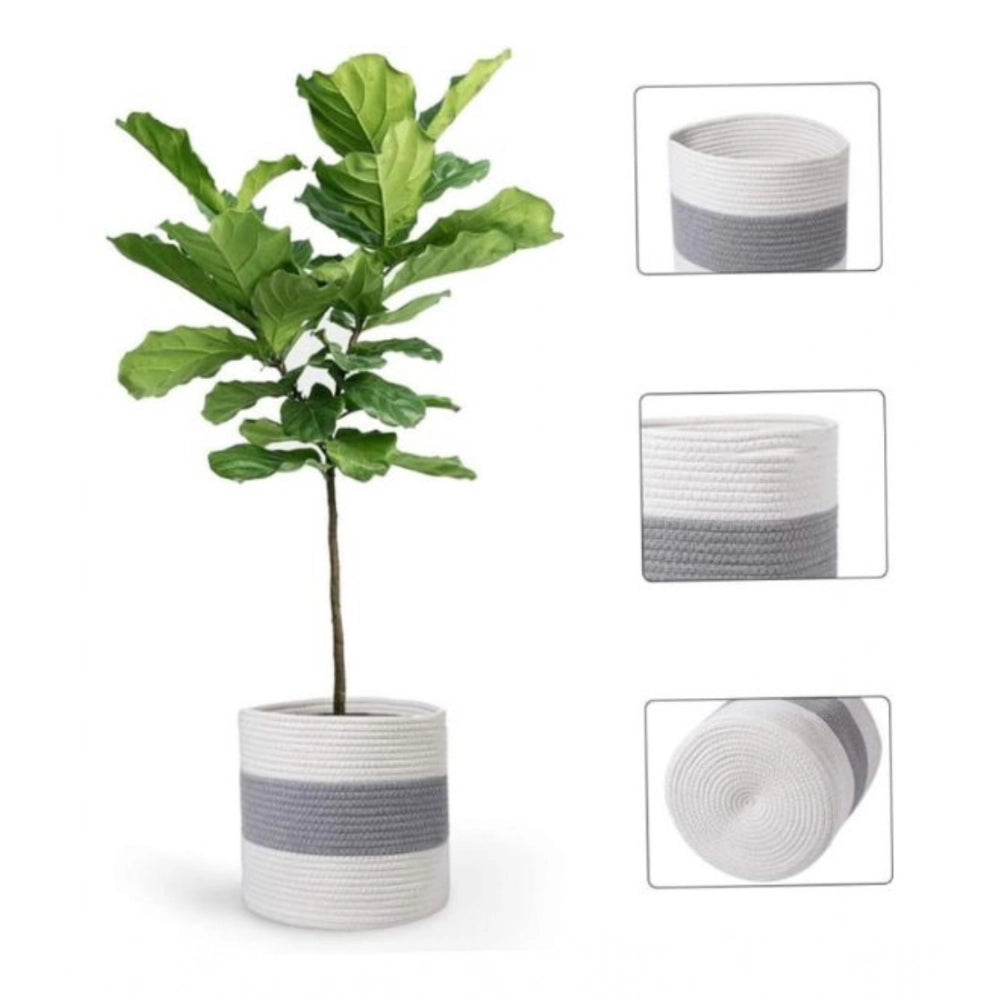 Generic Cotton Flower Basket Pack of 1 Storage Basket For Clothes (Grey) Secondary image