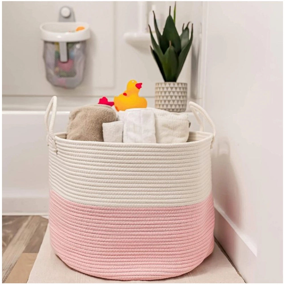 Generic Cotton Laundry Basket Pack of 1 Storage Basket For Clothes (Pink) Secondary image