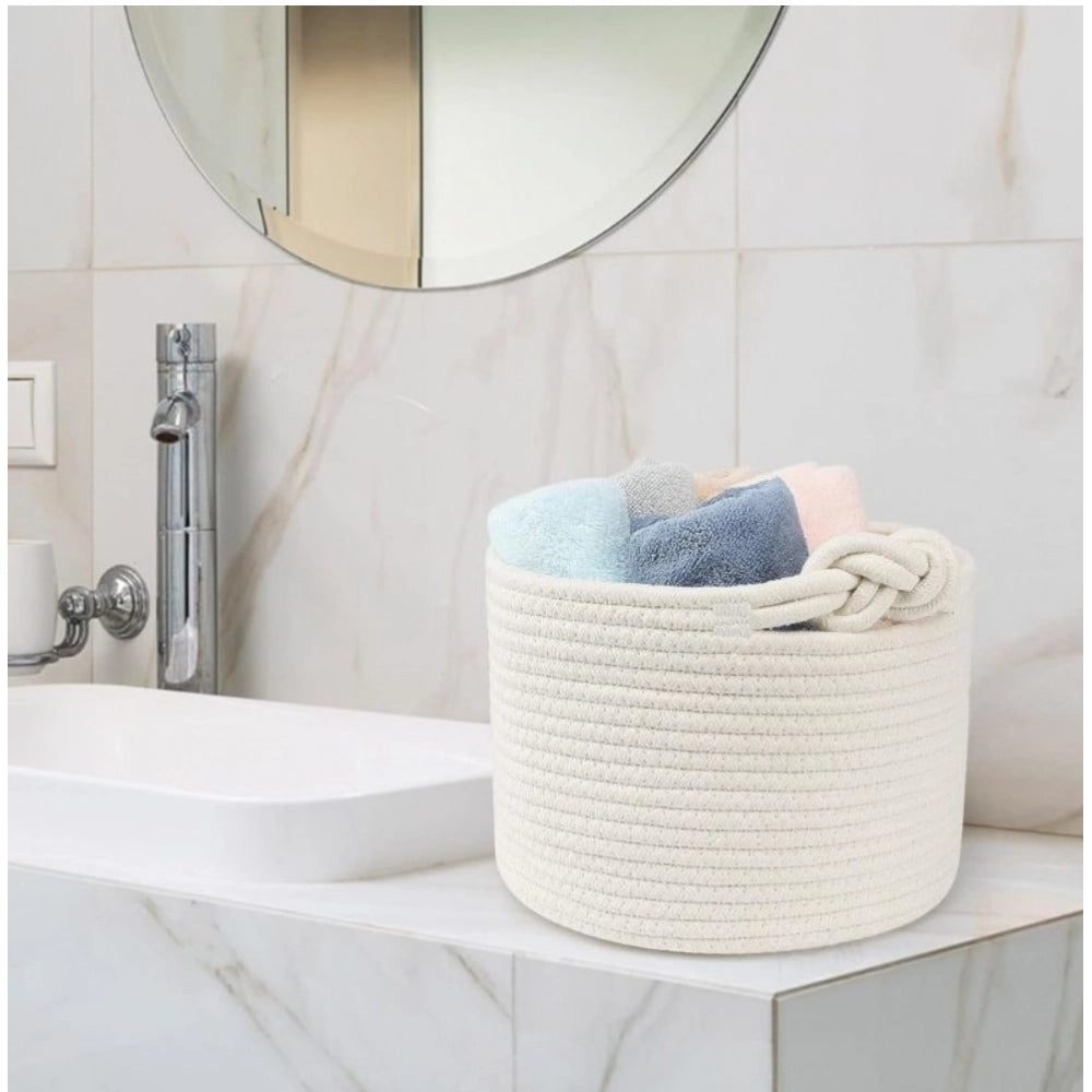 Generic Cotton White Inch Pack of 1 Storage Basket For Clothes (White) Secondary image