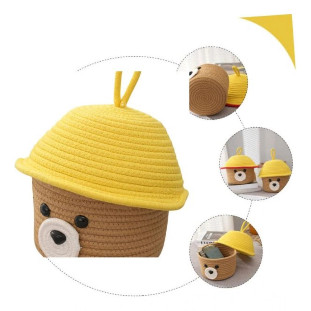Generic Cotton Box Yellow Lid Inch Pack of 1 Storage Basket For Clothes (Beige)
