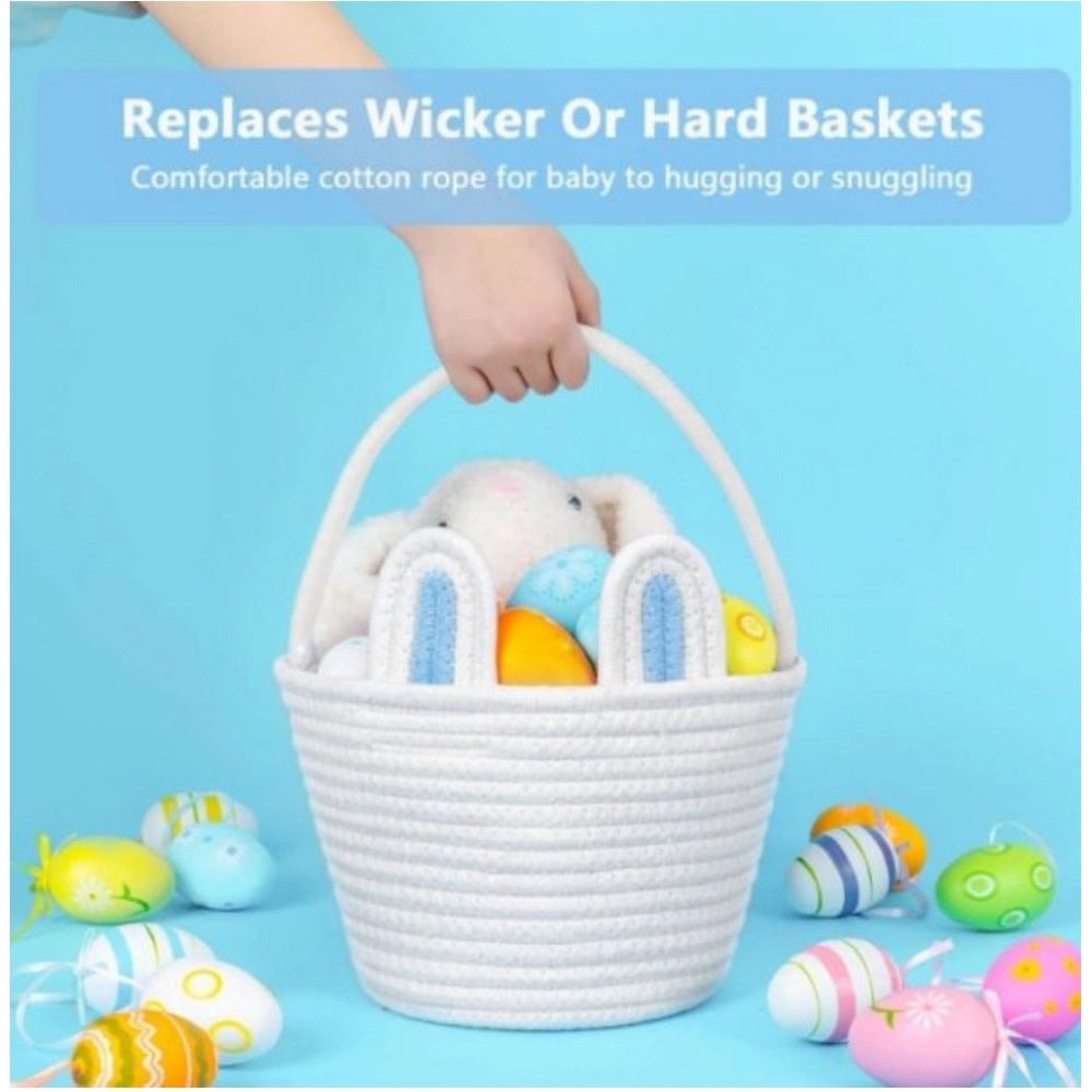 Generic Cotton Ear Toys Bucket Pack of 1 Storage Basket For Clothes (White)