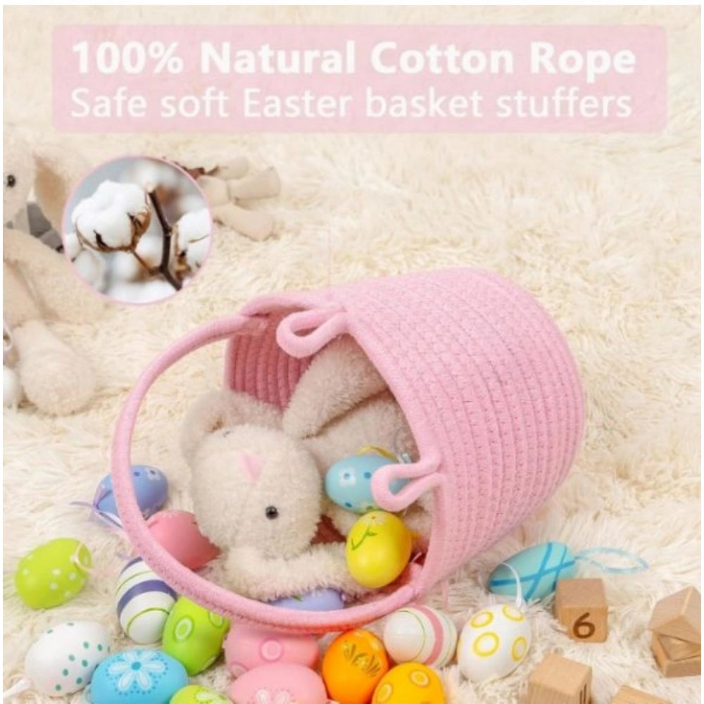 Generic Cotton Toy Bucket Pack of 1 Storage Basket For Clothes (Pink) Secondary image