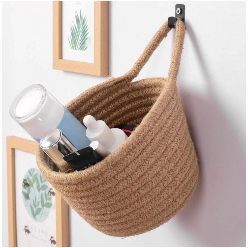 Generic Cotton Hanging Storage Small Basket Pack of 3 Storage Basket For Clothes (Brown) Secondary image